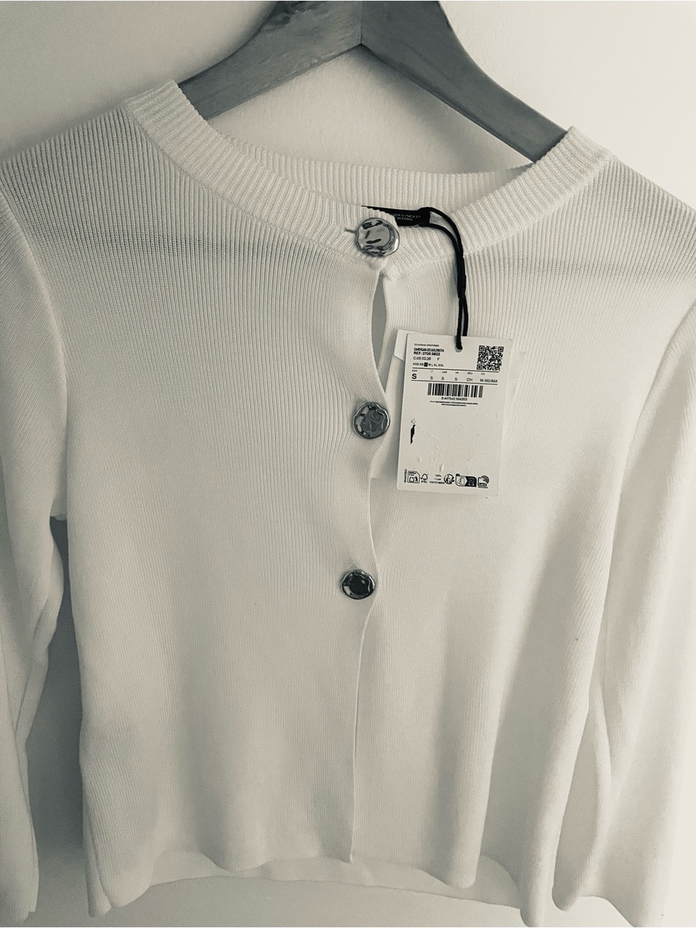 Mango White Ribbed Button-Front Cardigan
